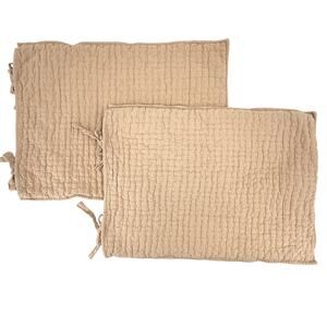 Pottery Barn Pickstitch Standard Pillow Shams Lot Set of 2 Tan Cotton Linen